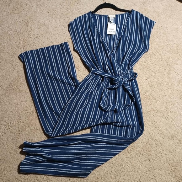 CAUTION to the WIND Blue/White Striped Jumpsuit - Picture 1 of 8